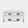 Modern Off-White Fabric + Oak Loveseat