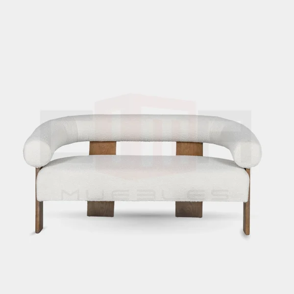 Modern Off-White Fabric + Oak Loveseat