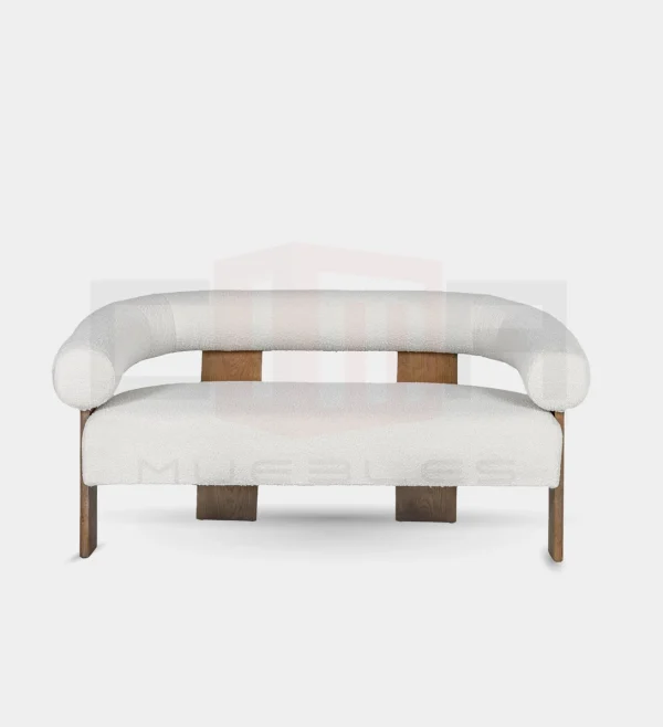 Modern Off-White Fabric + Oak Loveseat