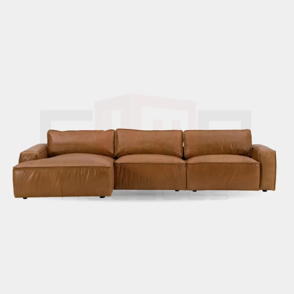 Modern LAF Cognac Leather Sectional Sofa