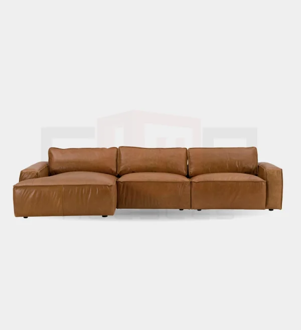 Modern LAF Cognac Leather Sectional Sofa