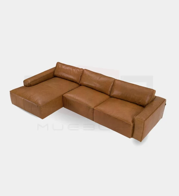 Modern LAF Cognac Leather Sectional Sofa