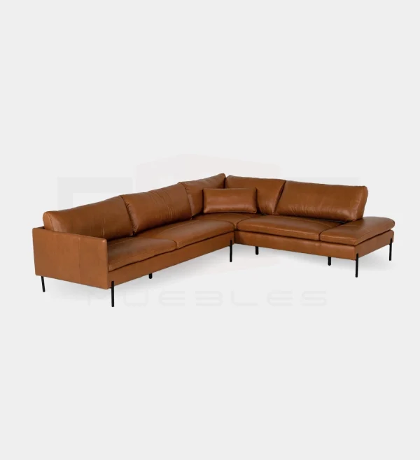 Modern Cognac Leather Sectional Sofa