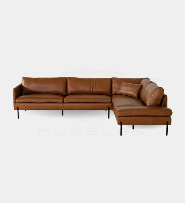 Modern Cognac Leather Sectional Sofa