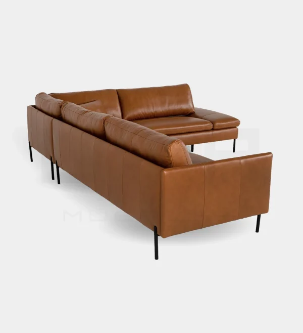 Modern Cognac Leather Sectional Sofa